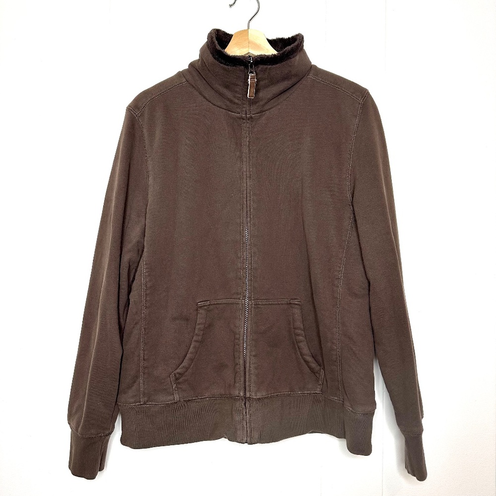 L.L. BEAN Fleece Lined Sweatshirt Jacket Brown Full-Zip Cotton Outdoor, Size XL